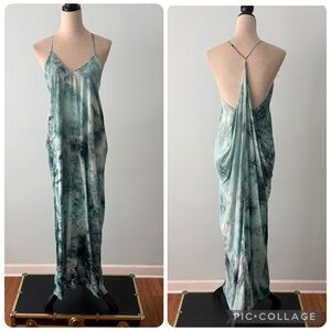 💙🌊🍃 Love Stitch Blue Tie Dye Open Back Maxi Dress M/L Draped Coastal Boho